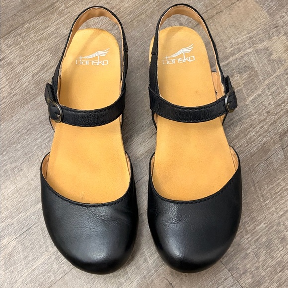 Dansko Black Leather Slingback Mary Jane Clogs - Picture 2 of 7